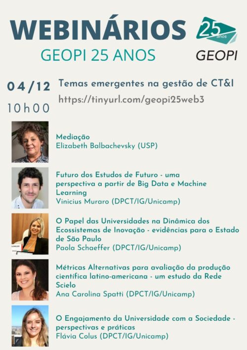 WEBINÁRIOS - GEOPI 25 ANOS - Temas emergentes na gestão de CT&I